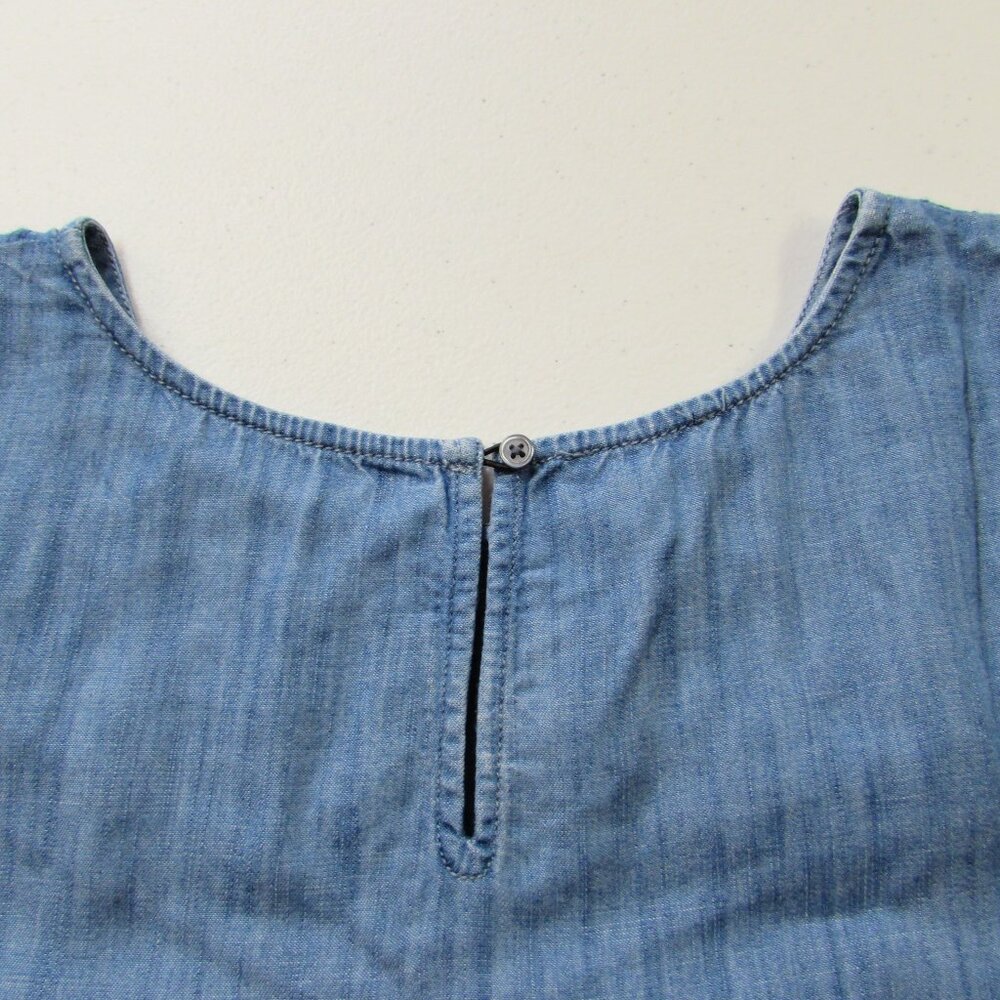 Talbots Embroidered Cut Out Chambray Blouse Tencel Denim Blue Size XL - Picture 7 of 16